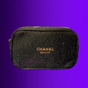 CHANEL Beauté Black Glitter Cosmetic Makeup Bag